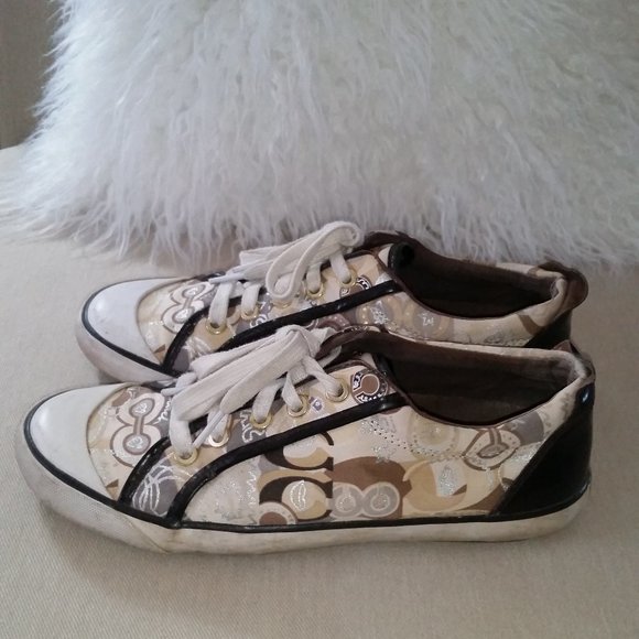 Coach Barrett Poppy Pop C khaki brown wi/multi silver sneakers - Picture 1 of 9